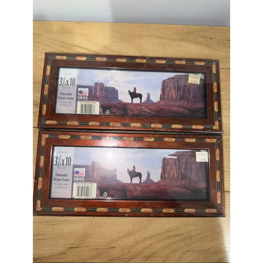 Vintage Western Native Picture Frame Western Cowboy Panoramic View 2 Pieces G